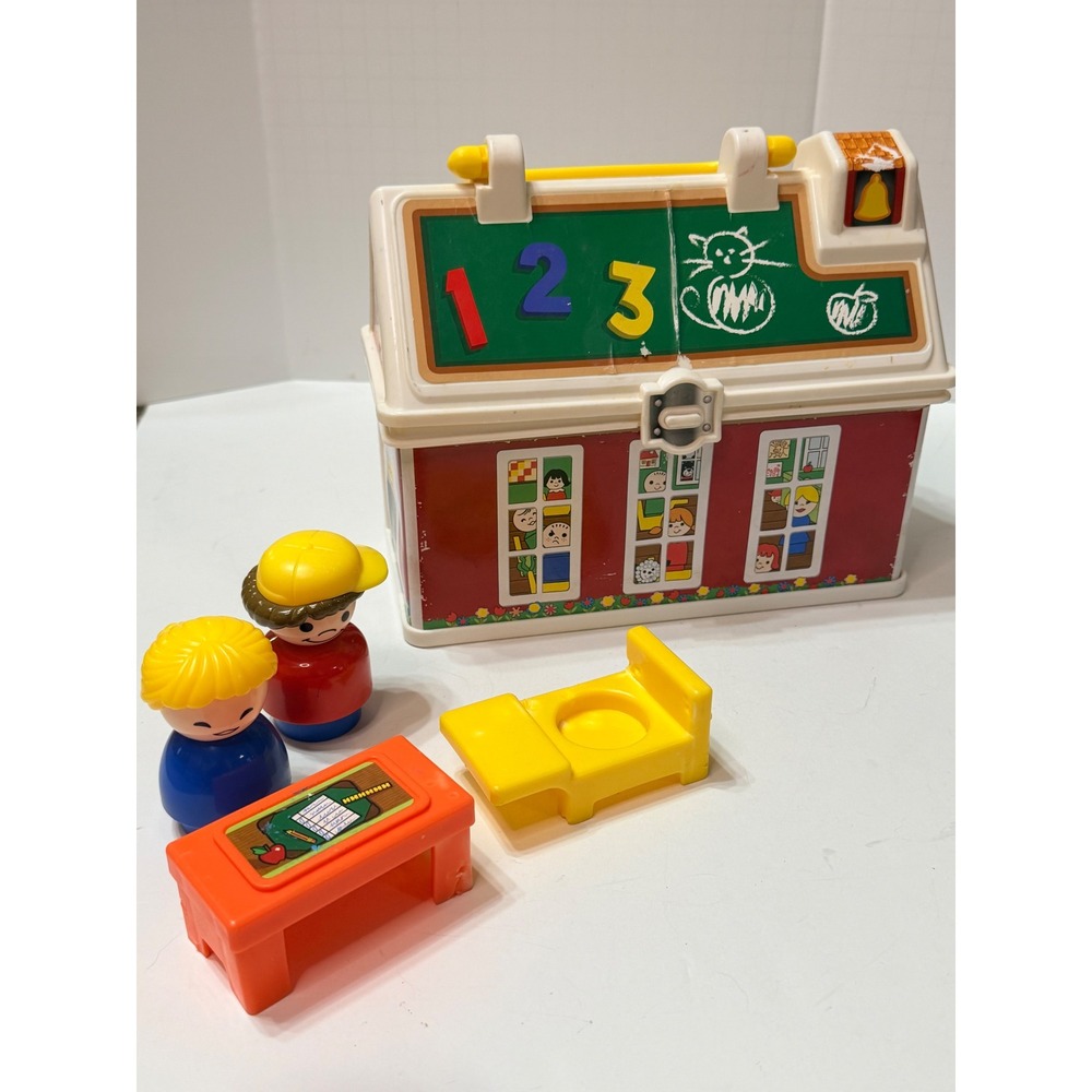 Vintage Fisher Price Little People School House Playset with Figures & Furniture